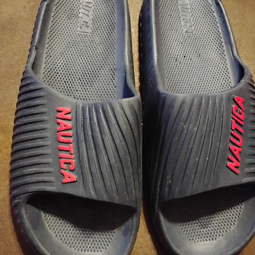 Nautica Men's Blue Slide Sandals with Red Logo
